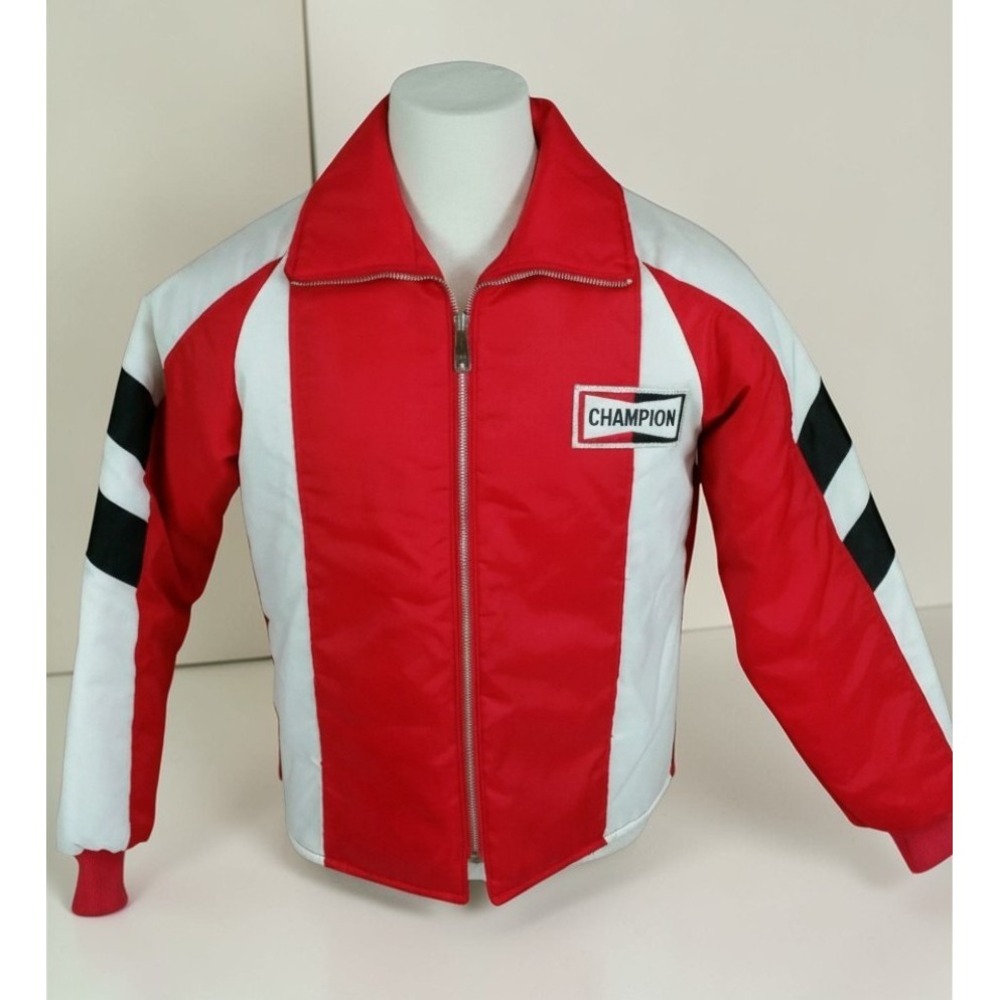 Vtg 70s Champion Spark Plugs Pit Racing Jacket Coat Reversible L Drag Motorcycle
